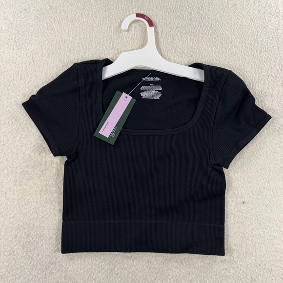wild fable Tops - Wild Fable Crop Top Womens XS Black NEW Seamless Ribbed Square Neck Short Sleeve